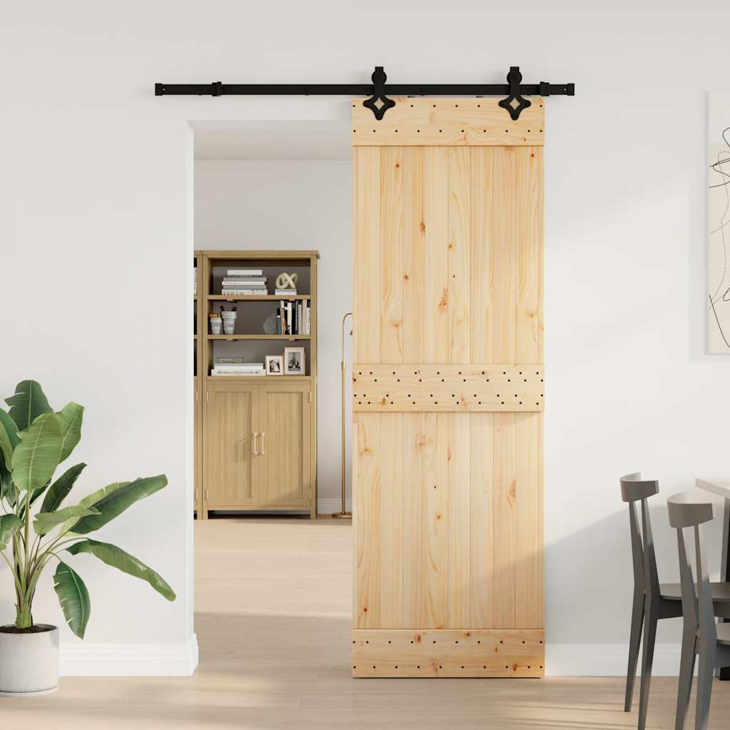 Tömör fenyőfa tolóajtó fémszerelékszettel 70 x 210 cm Tömör fenyőfa tolóajtó fémszerelékszettel 70 x 210 cm