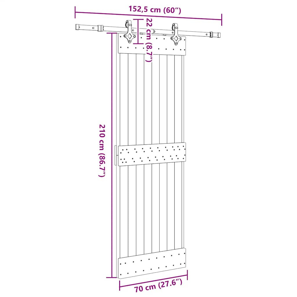 Tömör fenyőfa tolóajtó fémszerelékszettel 70 x 210 cm Tömör fenyőfa tolóajtó fémszerelékszettel 70 x 210 cm