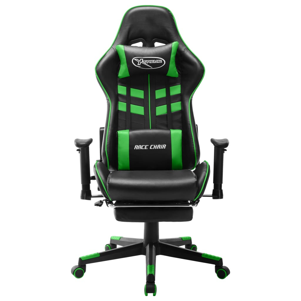 Fekete és zöld műbőr gamer szék lábtámasszal Fekete és zöld műbőr gamer szék lábtámasszal