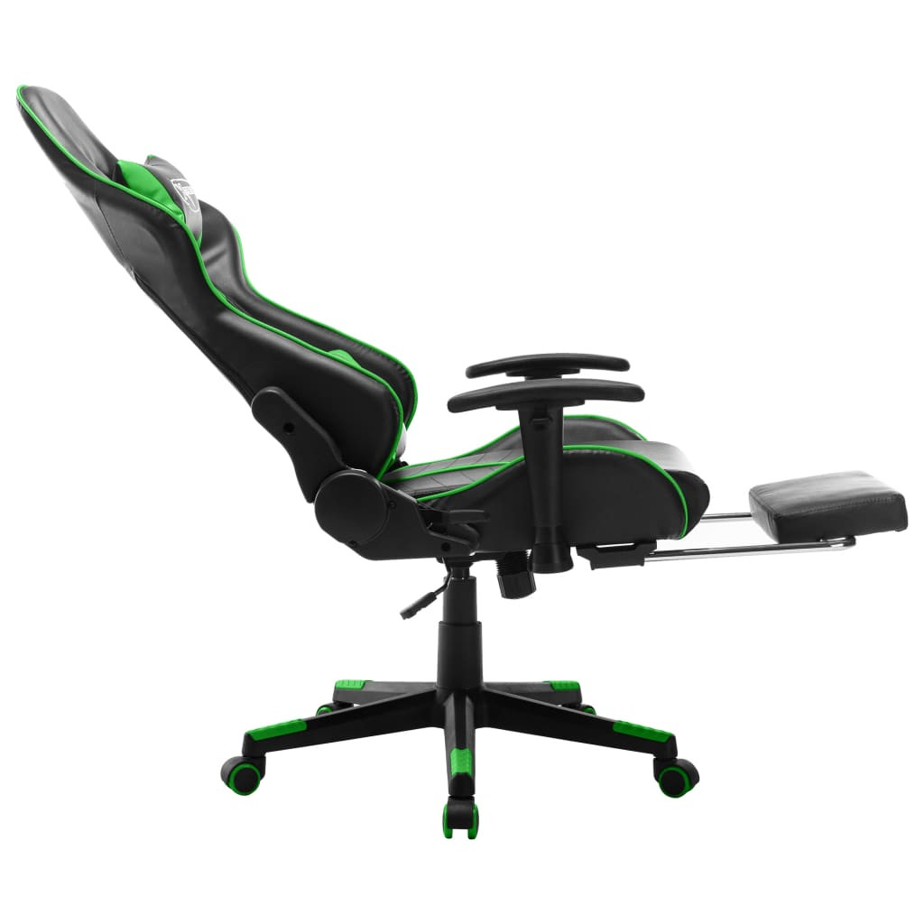 Fekete és zöld műbőr gamer szék lábtámasszal Fekete és zöld műbőr gamer szék lábtámasszal