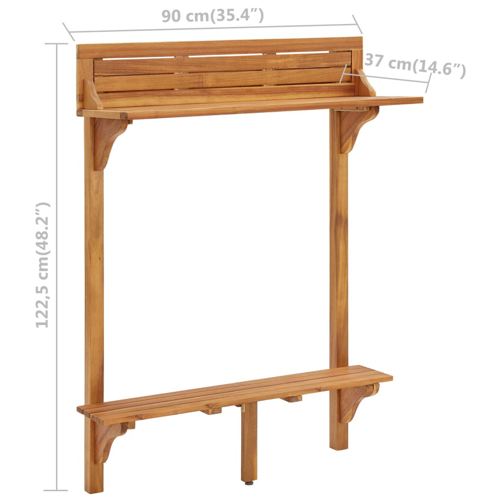Tömör akácfa erkély bárasztal 90 x 37 x 122,5 cm