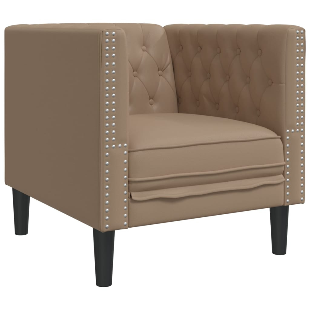 Kávészínű műbőr Chesterfield kanapéfotel