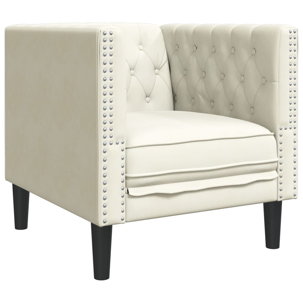 Krémszínű bársony Chesterfield kanapéfotel