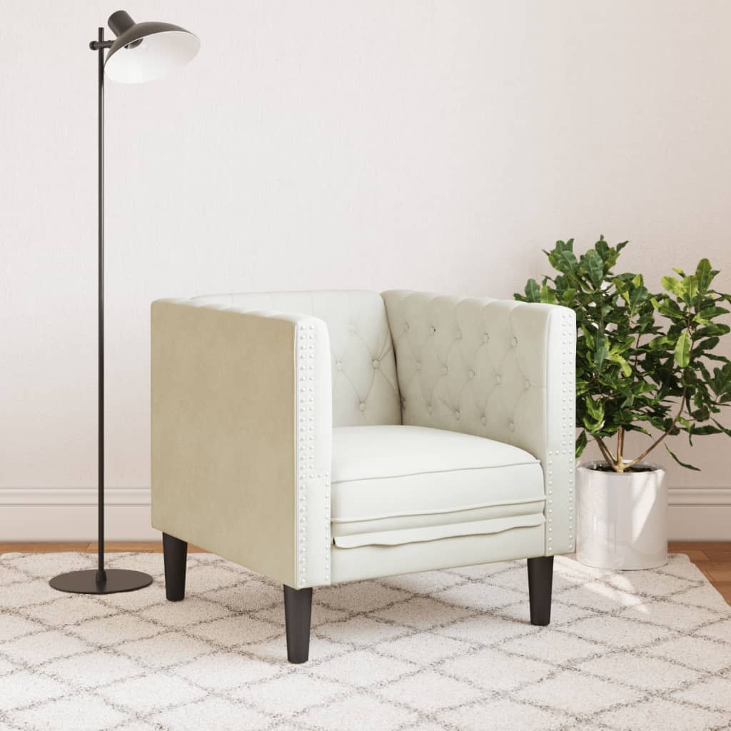 Krémszínű bársony Chesterfield kanapéfotel