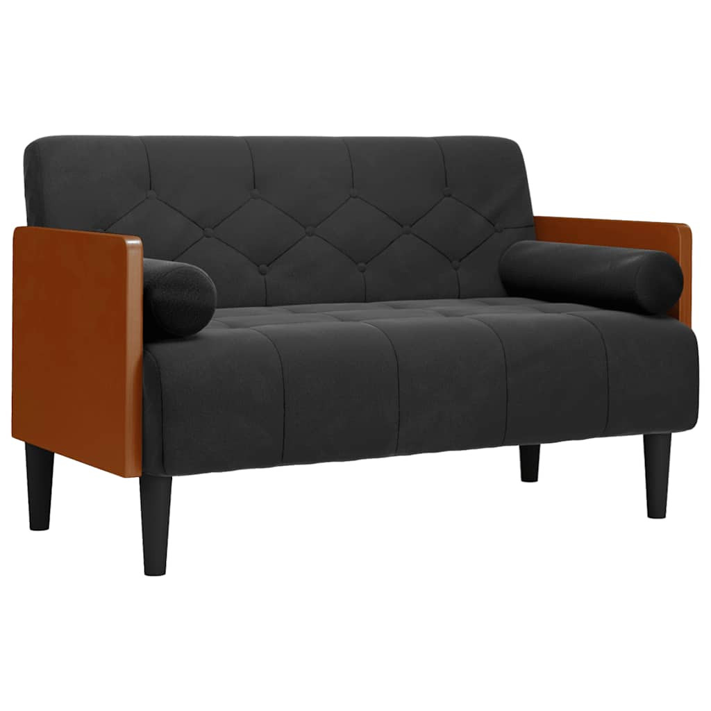 Fekete bársony loveseat kanapé párnákkal 110 cm