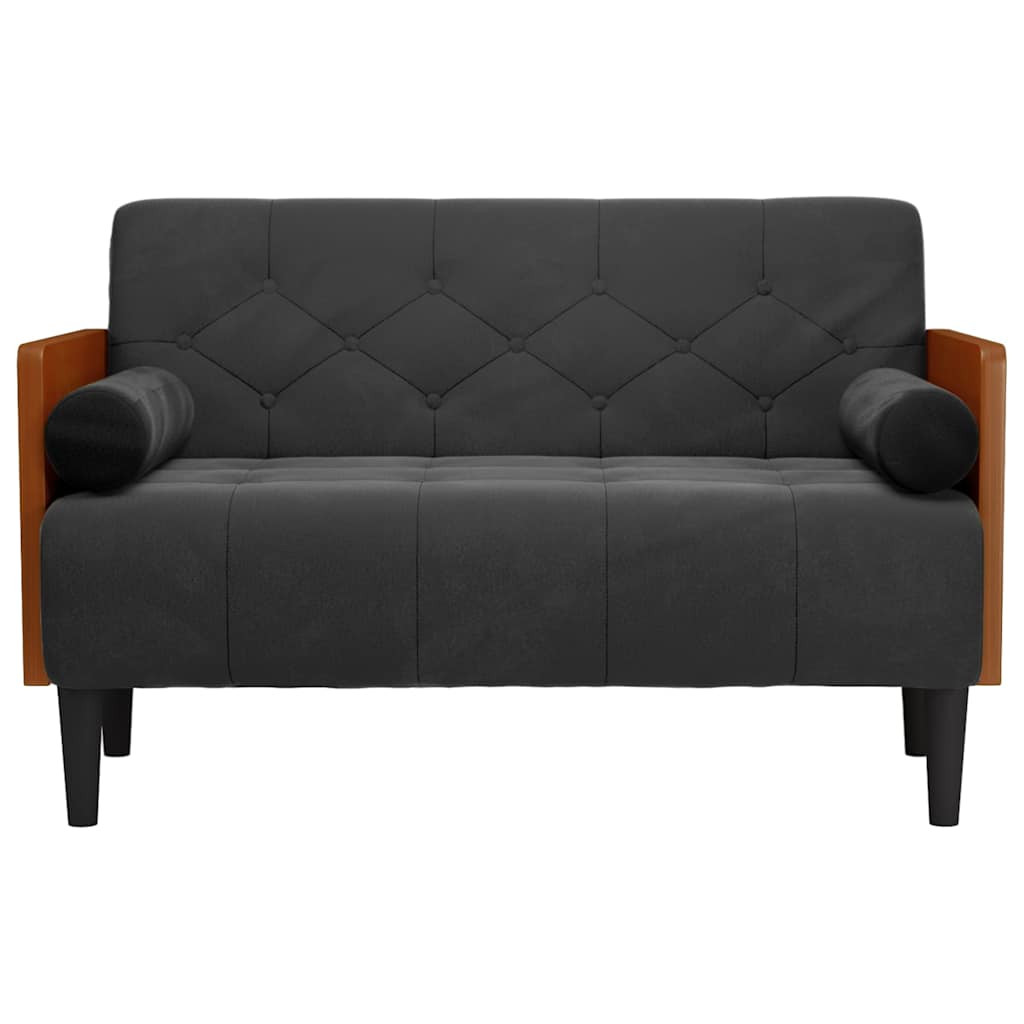 Fekete bársony loveseat kanapé párnákkal 110 cm