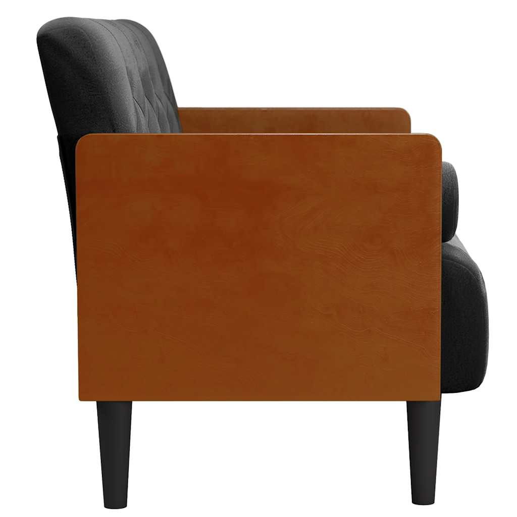 Fekete bársony loveseat kanapé párnákkal 110 cm