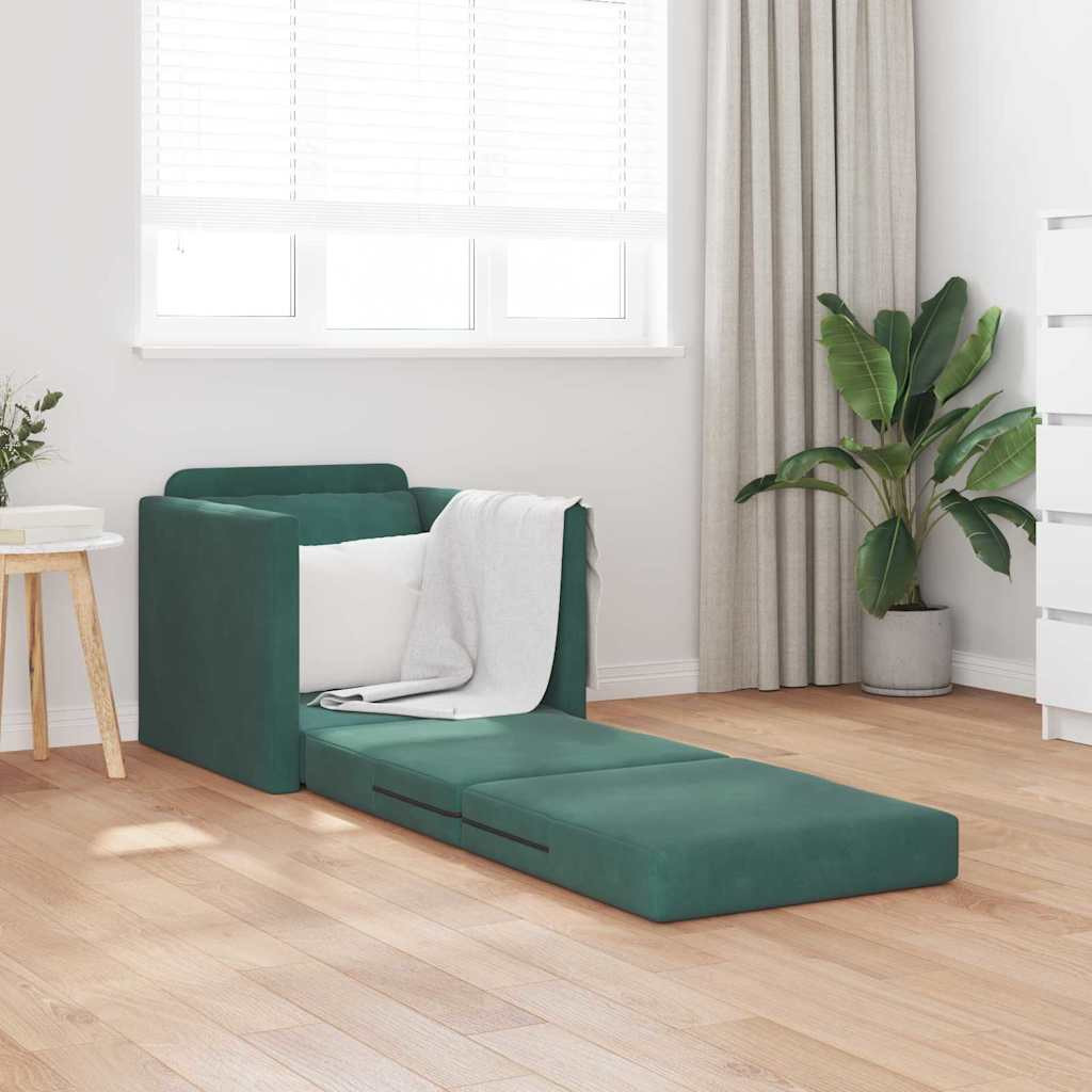 Földi Kanapéágy párnával Sötétzöld 74 x 77 x 81 cm Bársony