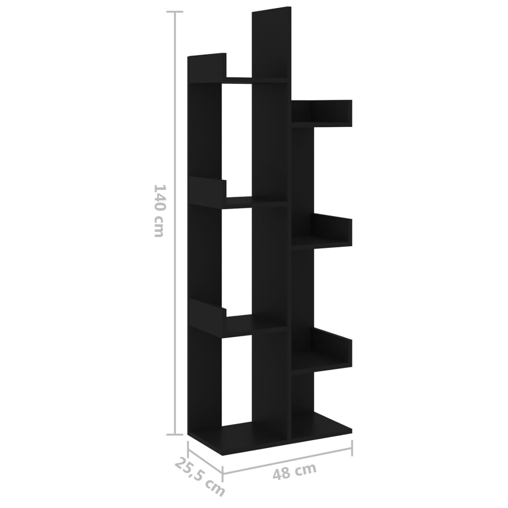 Fekete szerelt fa könyvszekrény 48 x 25,5 x 140 cm