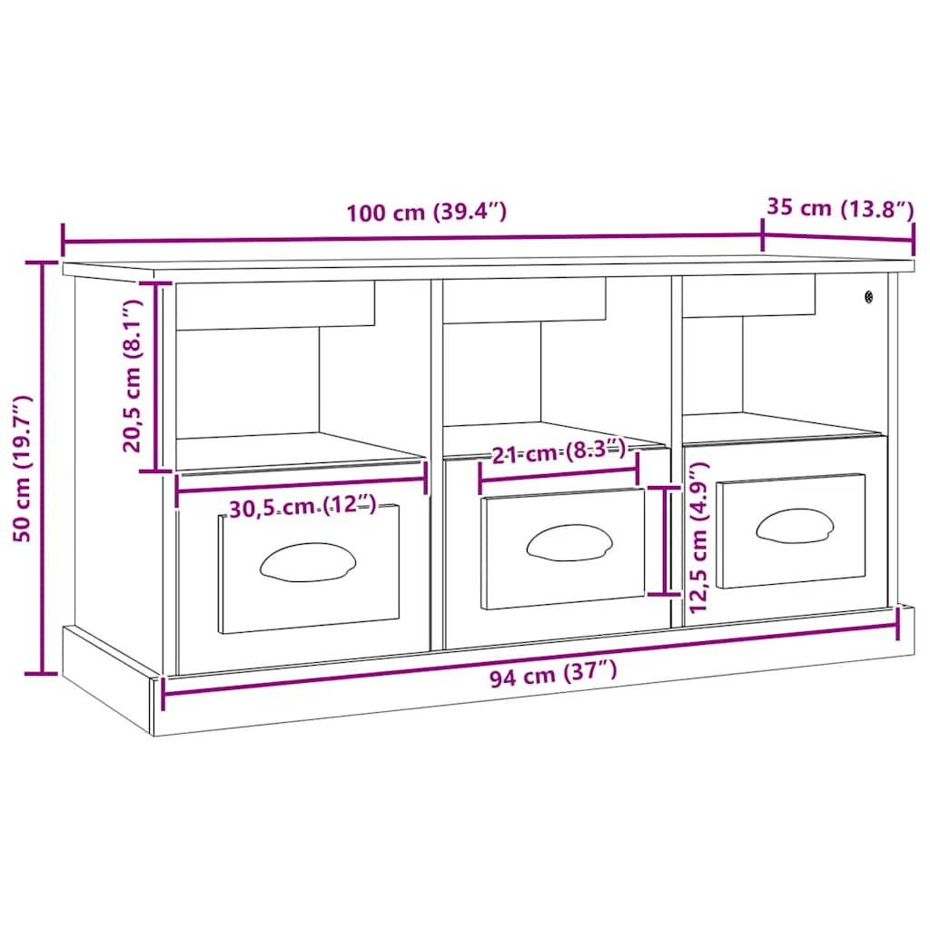 Fehér szerelt fa TV-szekrény 100x35x50 cm Fehér szerelt fa TV-szekrény 100x35x50 cm