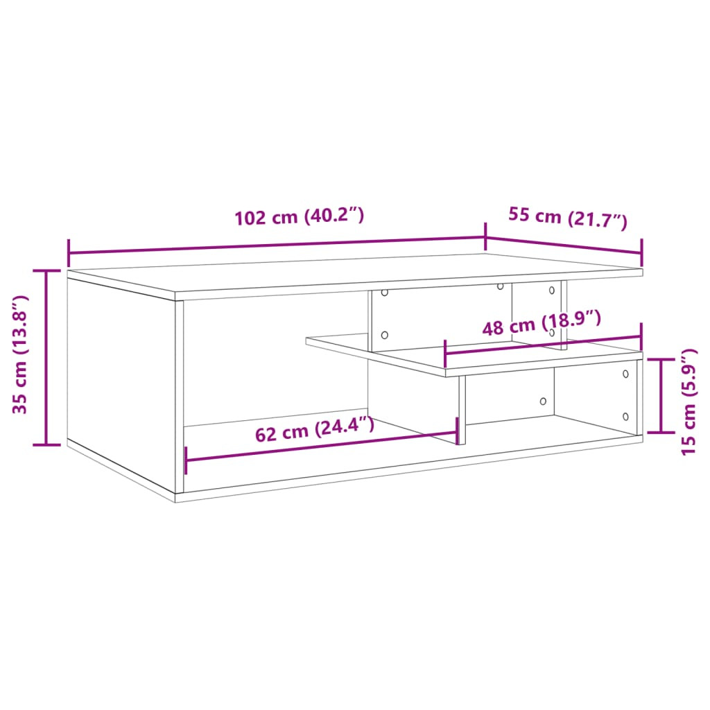 Fekete szerelt fa dohányzóasztal 102x55x35 cm