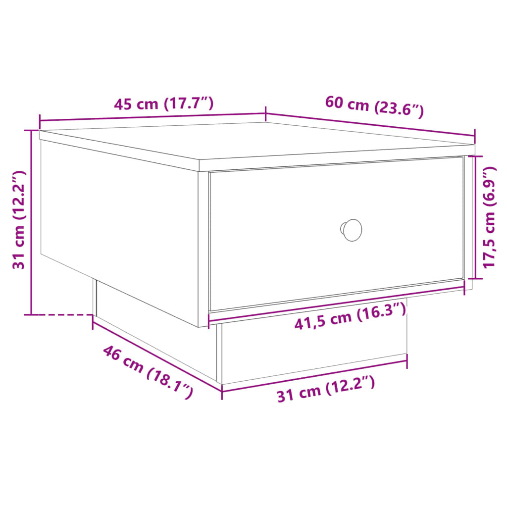 Fekete szerelt fa dohányzóasztal 60 x 45 x 31 cm