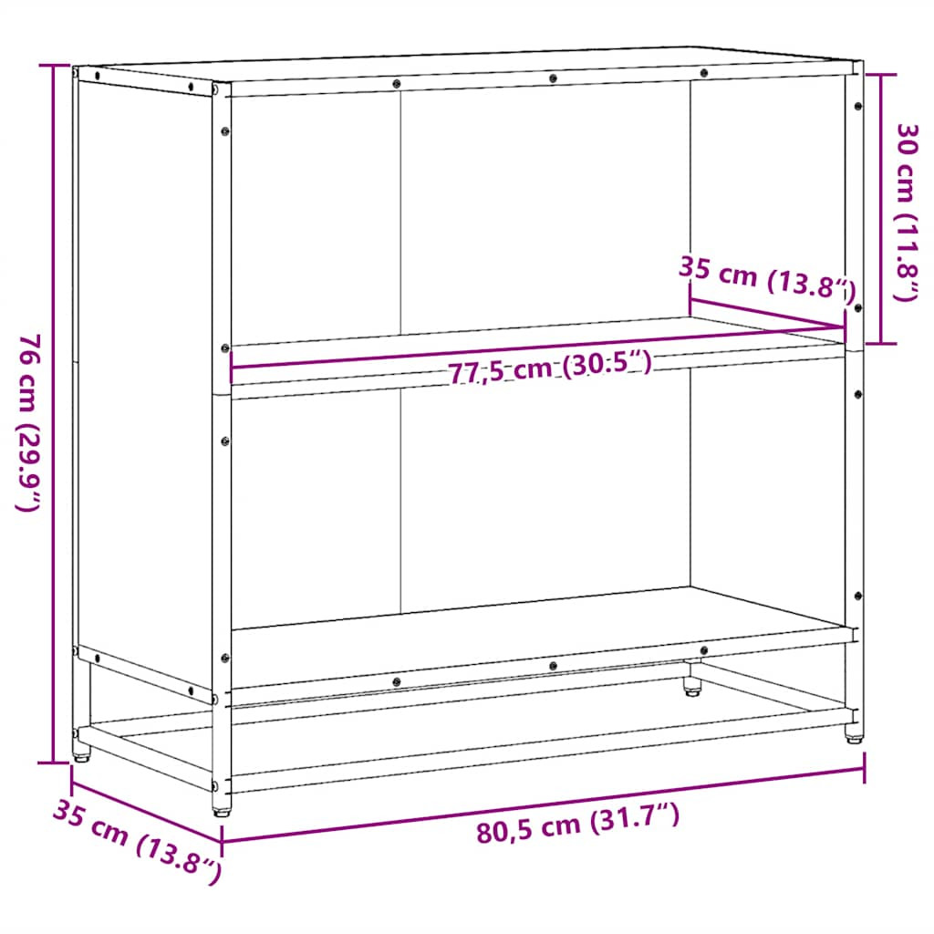 Fekete szerelt fa könyvszekrény 80,5x35x76 cm