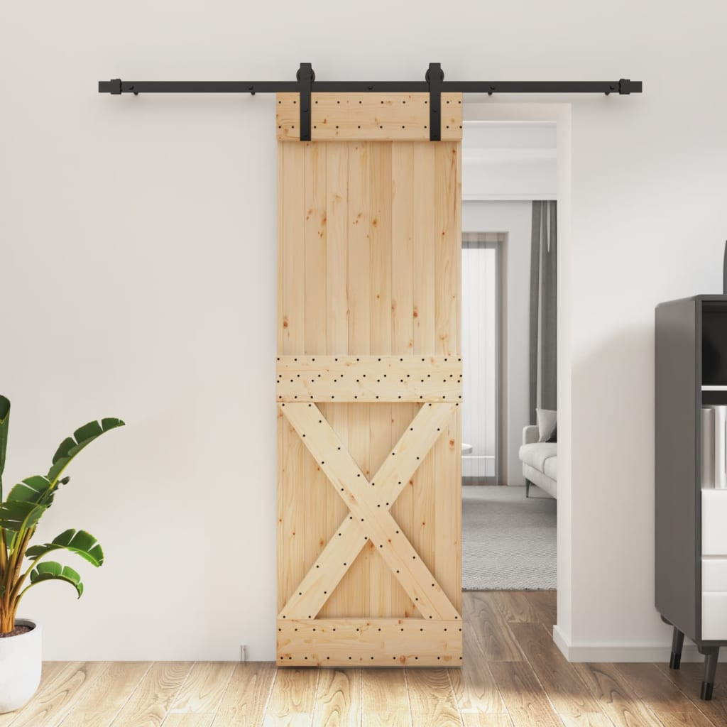 Tömör fenyőfa tolóajtó fémszerelék szettel 70 x 210 cm
