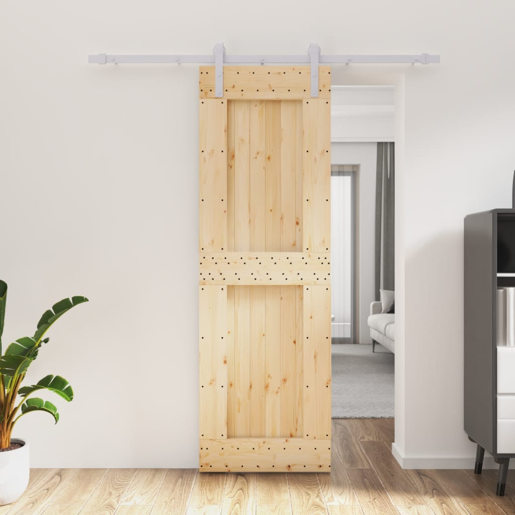 Tömör fenyőfa tolóajtó fémszerelék szettel 70 x 210 cm