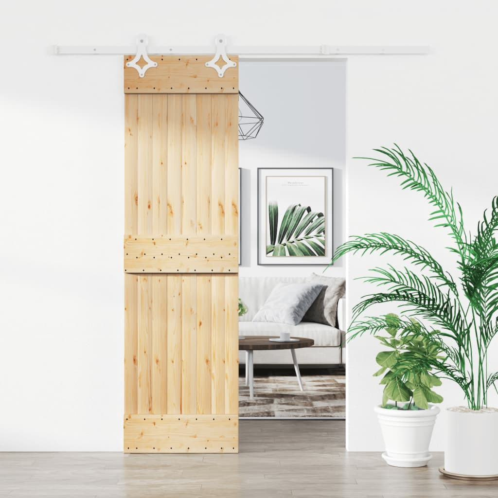Tömör fenyőfa tolóajtó fémszerelékszettel 70 x 210 cm