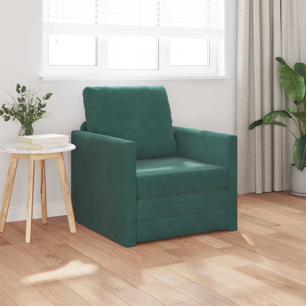 Földi Kanapéágy párnával Sötétzöld 74 x 77 x 81 cm Bársony